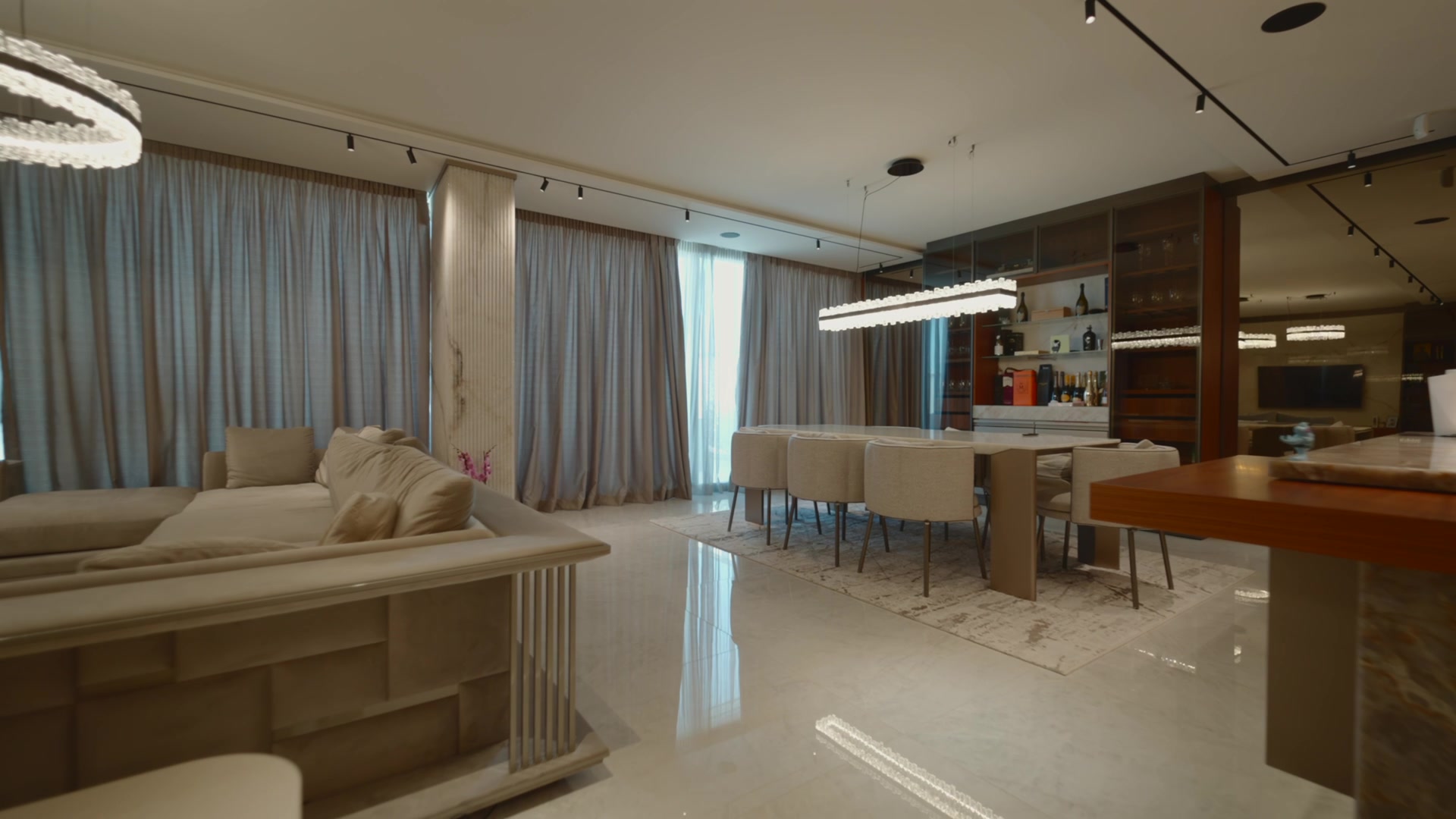 Curtains and living space at SEA SAND